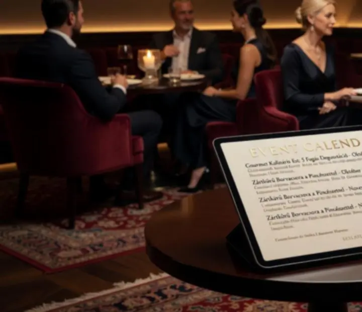 Elegáns gasztronómiai eseménynaptár részlete a fine dining menüsorokkal