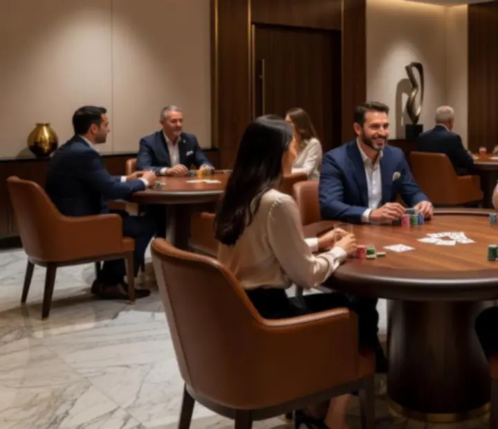 VIP pókerterem elegáns, meleg hangulatú belső térrel