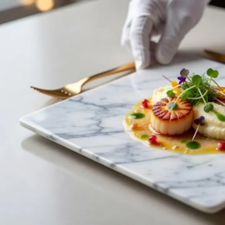 Művészien tálalt fine dining fogás elegáns tányéron